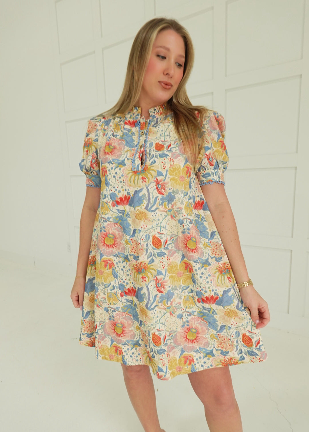 Seasonal Bloom Mini Dress - Blue