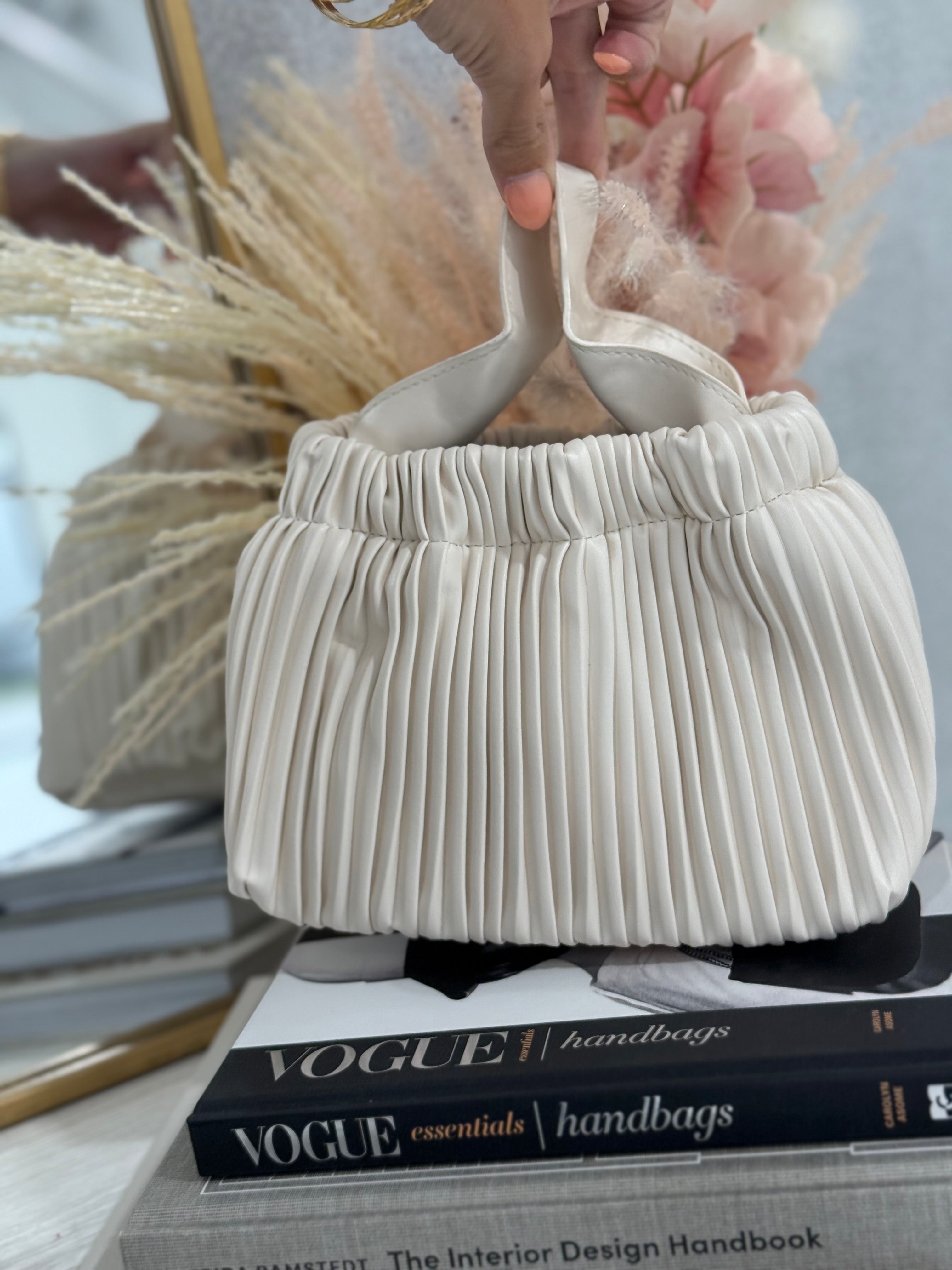 Pleated Crossbody Shoulder Bag - Off White