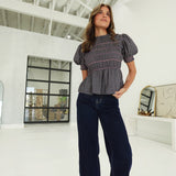 Joan Smocked Top - Navy