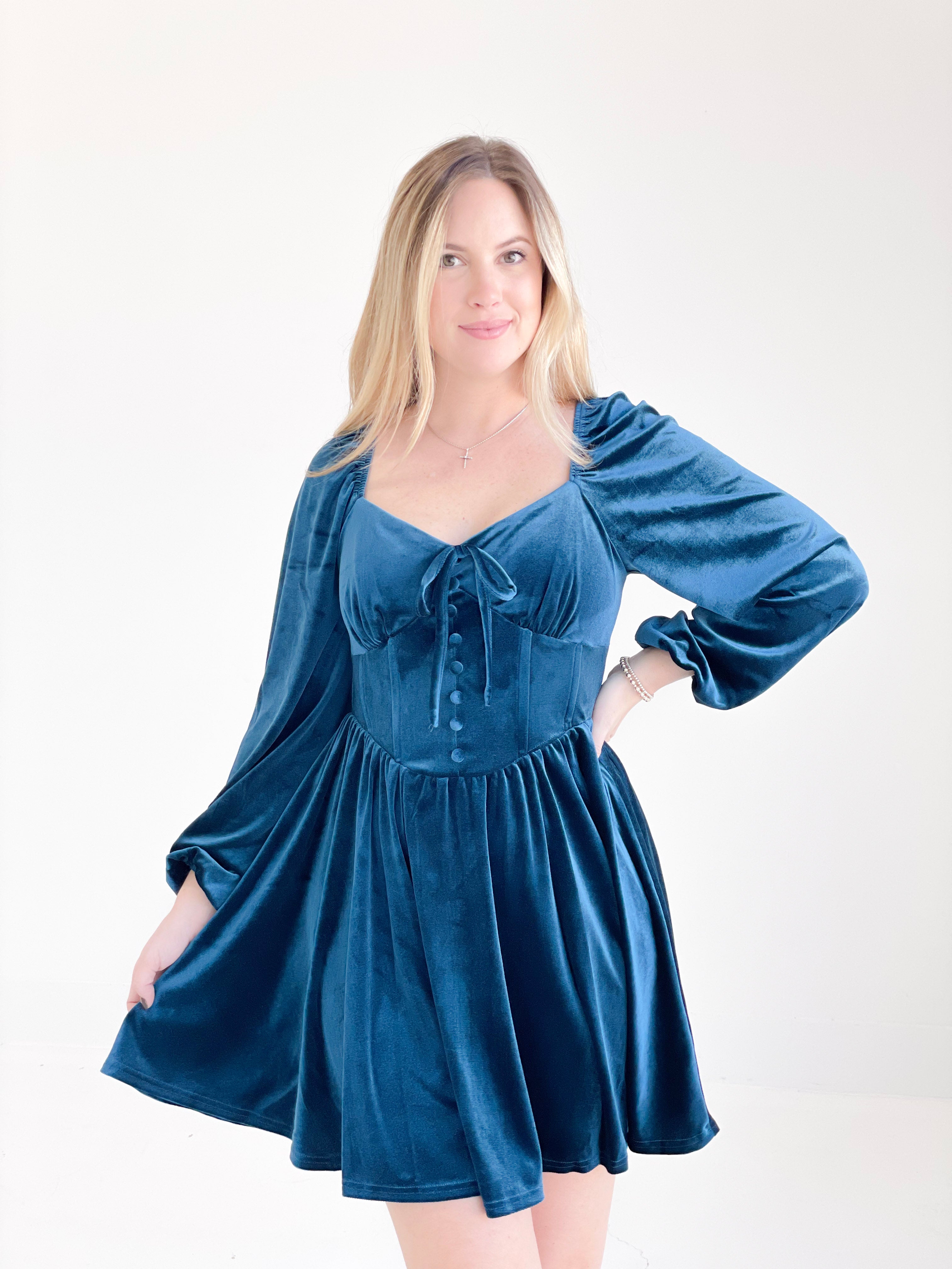 Ella Velvet Dress - Teal