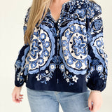 Before You Button Down Blouse - Navy