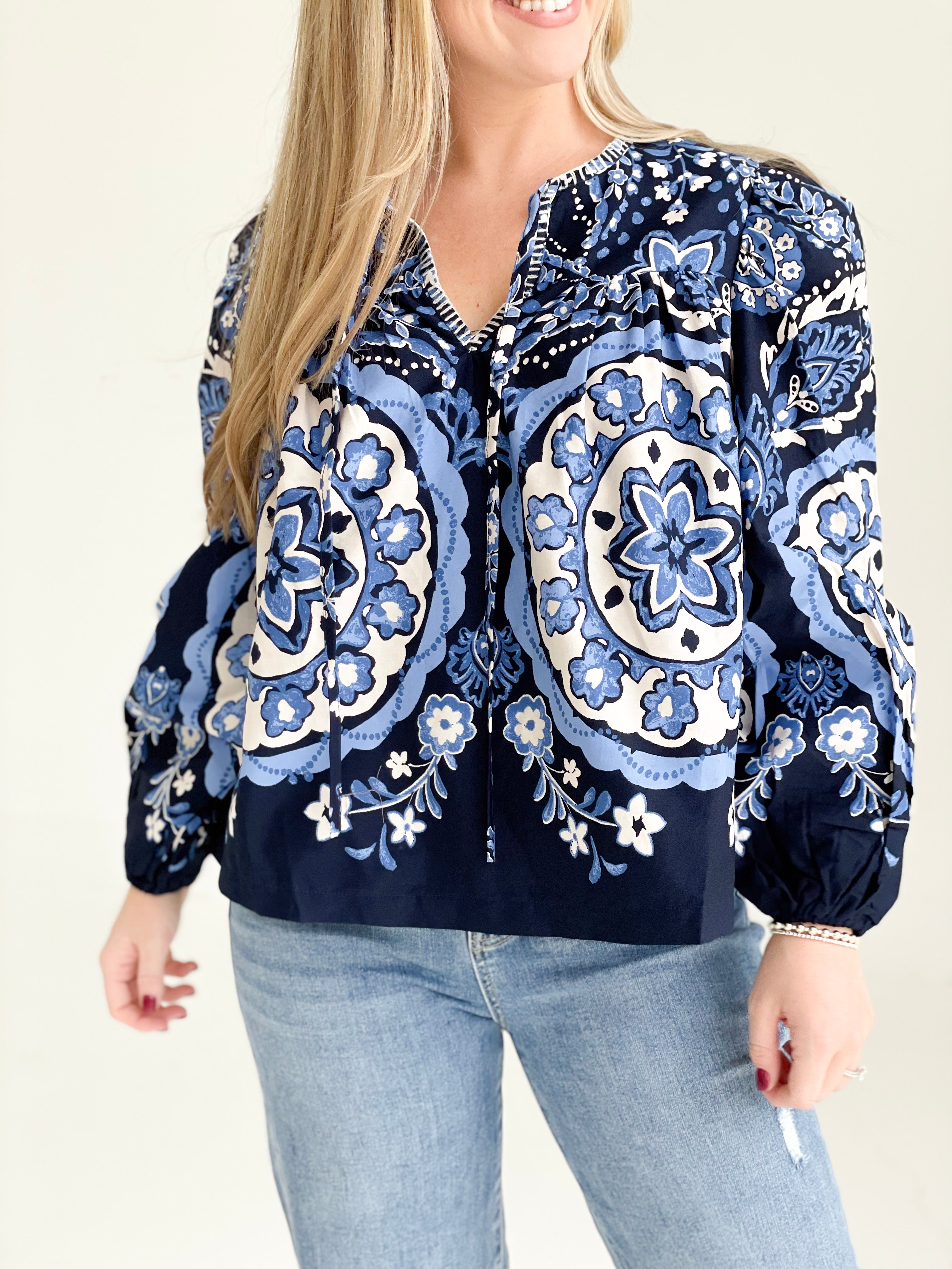 Before You Button Down Blouse - Navy