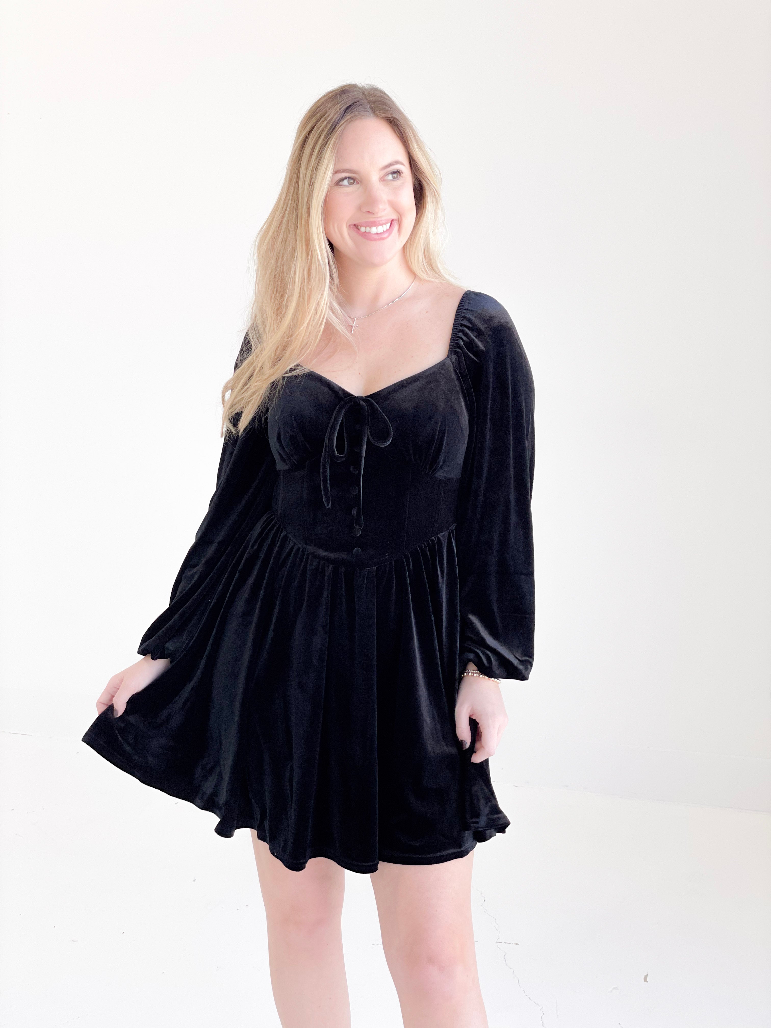 Ella Velvet Dress - Black