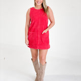 Beyond Blue Corduroy Dress - Red