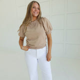 Verna Puff Sleeve Top - Taupe