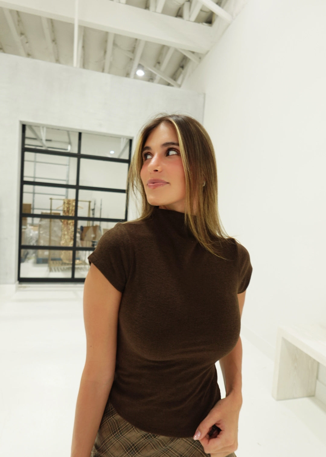 Heathered Knit Top - Brown