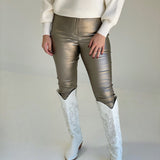 Back Again Leather Skinny Trousers - Metal