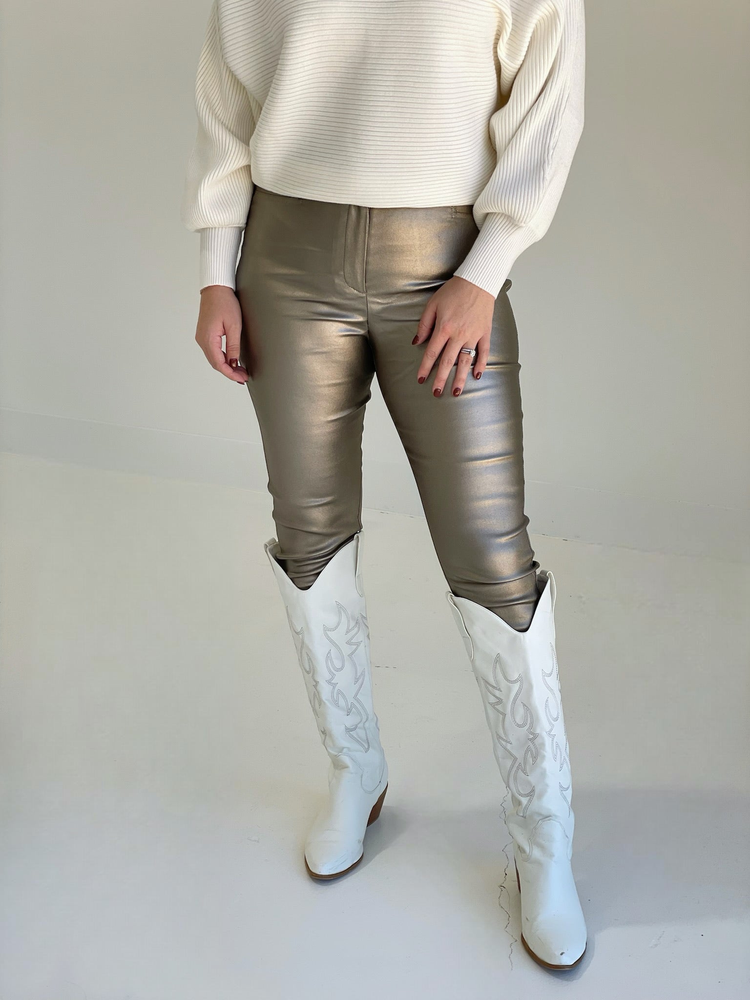 Back Again Leather Skinny Trousers - Metal