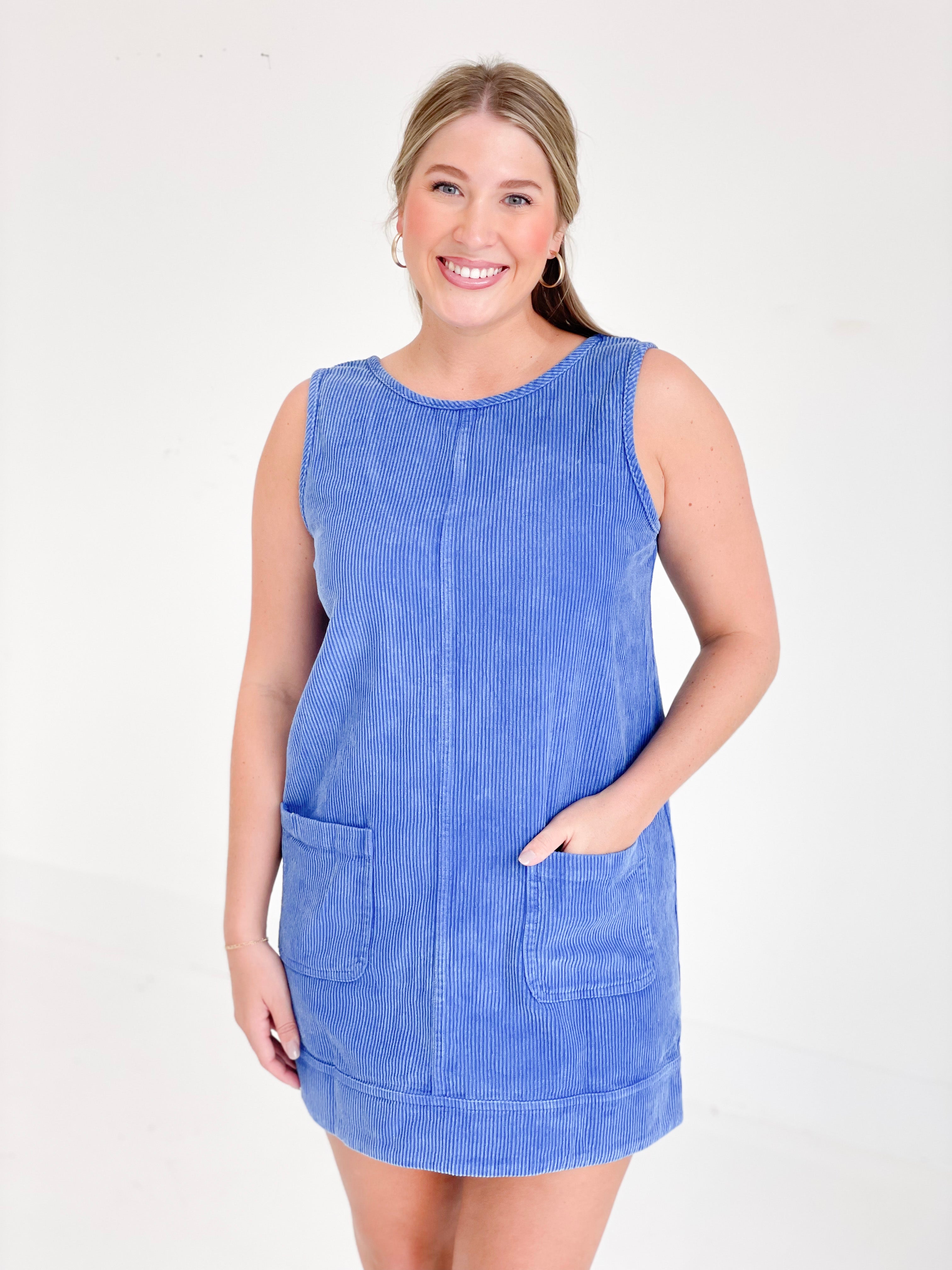 Beyond Blue Corduroy Dress - Blue