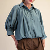 Kali Bubble Hem Blouse - Blue