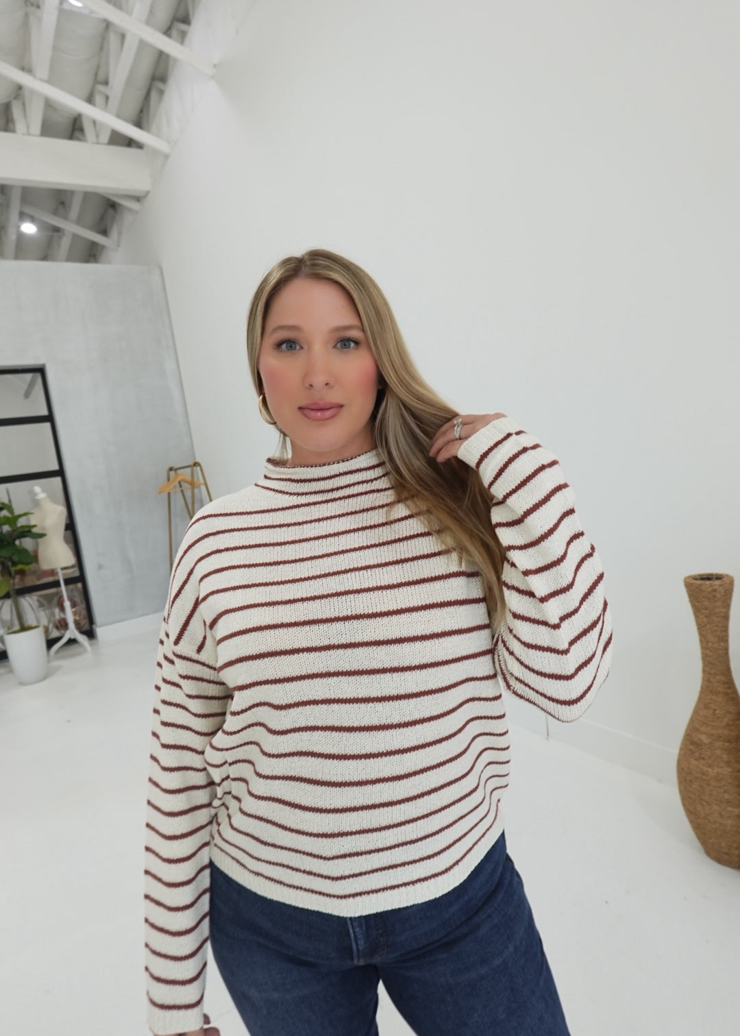 Striped Mock Neck Sweater