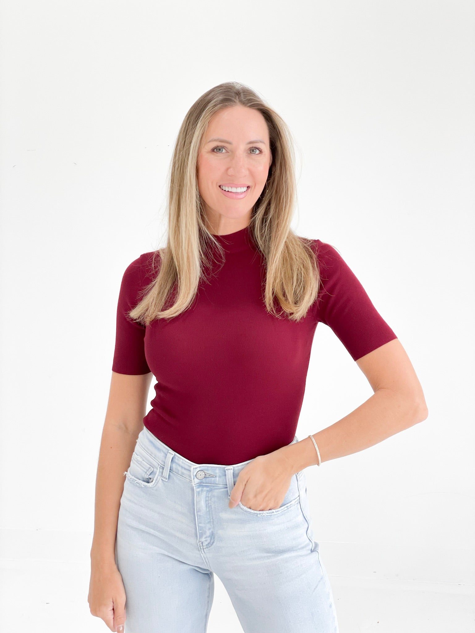 Sessums Mockneck Top - Oxblood