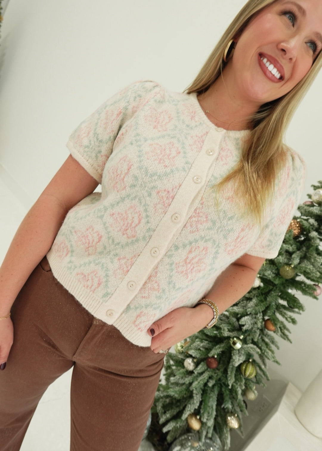 Nelly Sweater Cardi - Cream Mint Floral