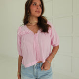 Ella Lace Trim Top - Pink