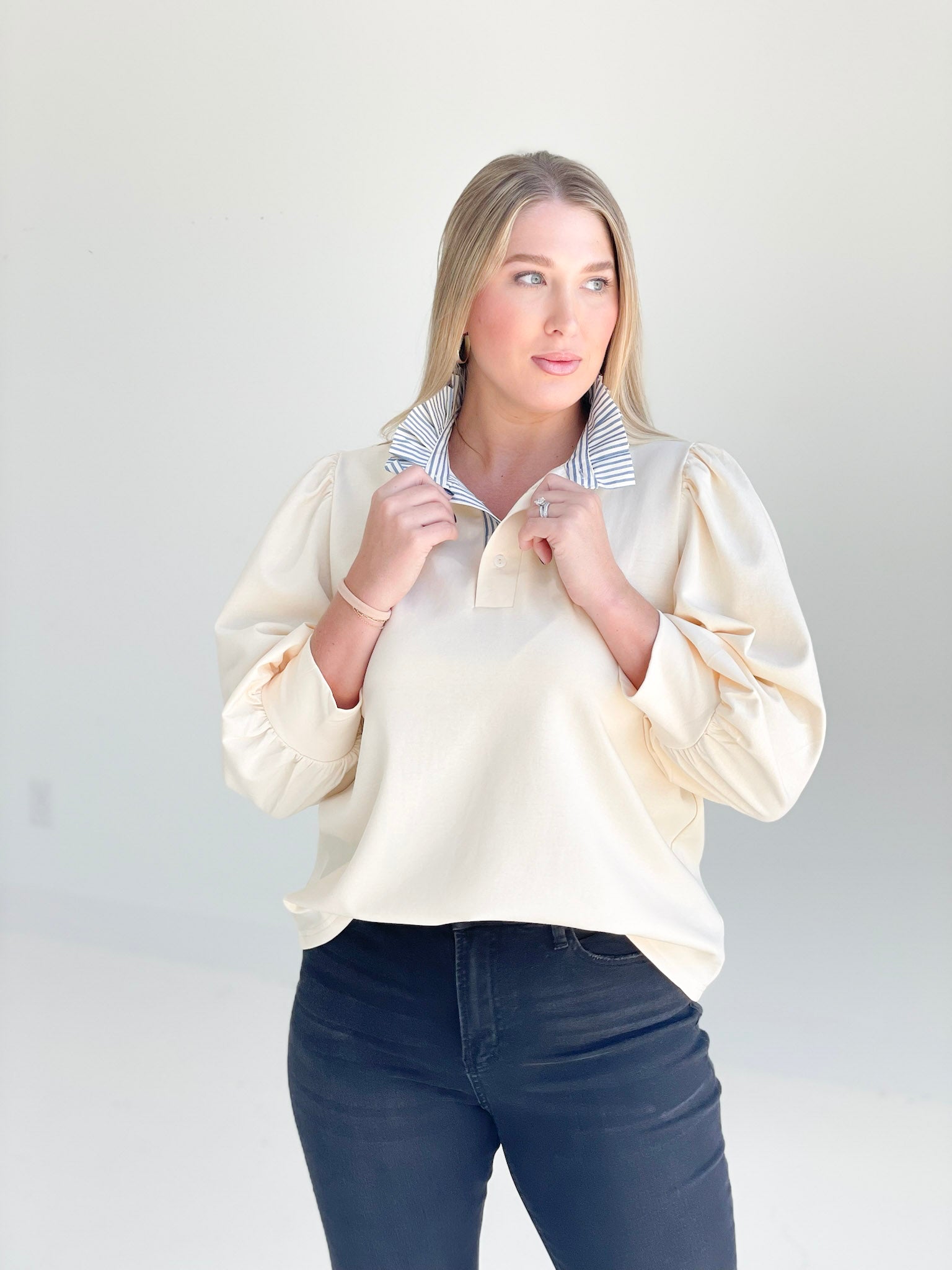 Augusta Half Button Top - Cream