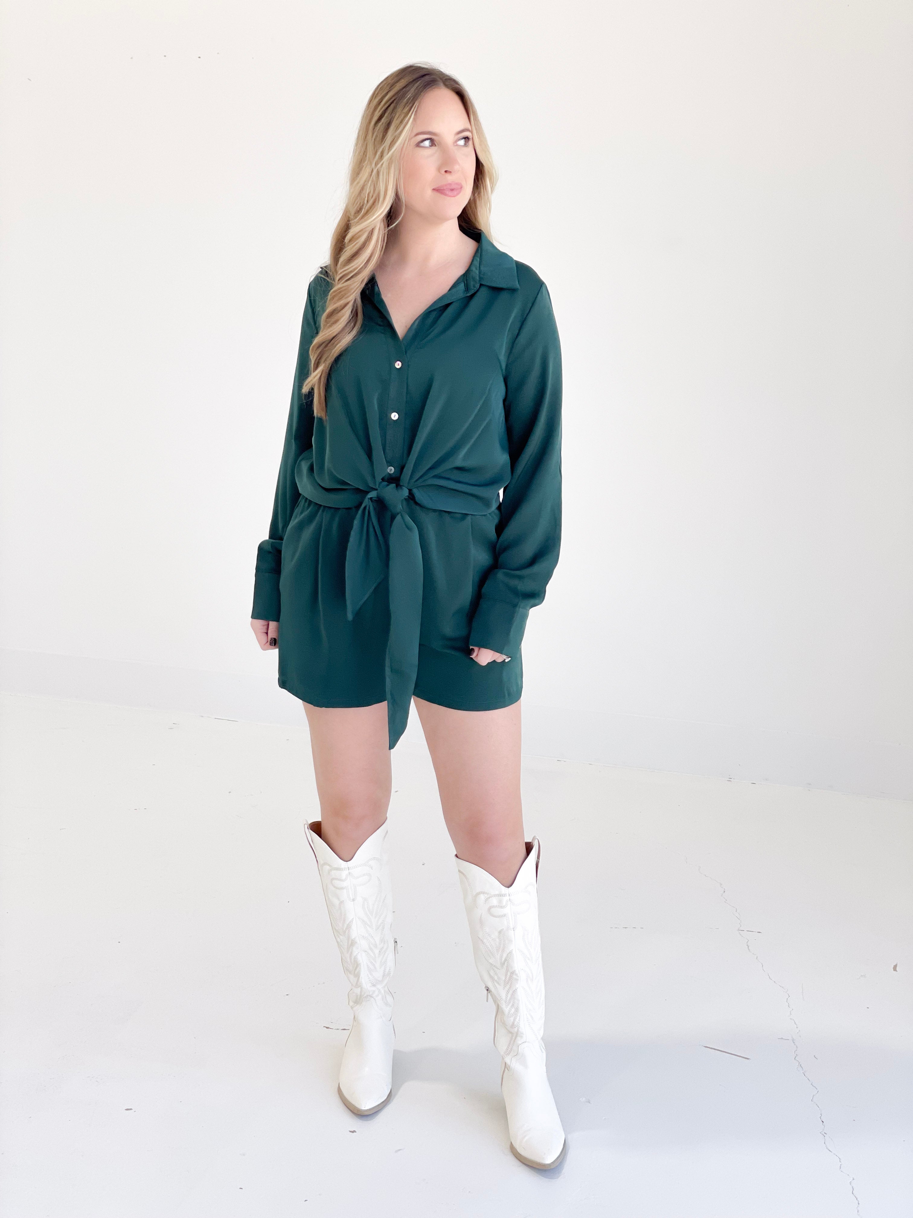 Feeling Fall Romper - Hunter Green