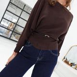 Kenna Belted Sweater - Chocolate