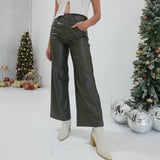 Vega Cropped Leather Pant - Olive