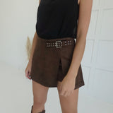 Buckle Down Mini Skirt - Choco Brown