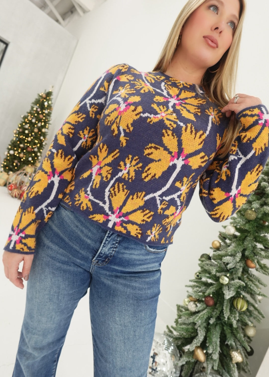 The Gene Floral Sweater - Navy Multi