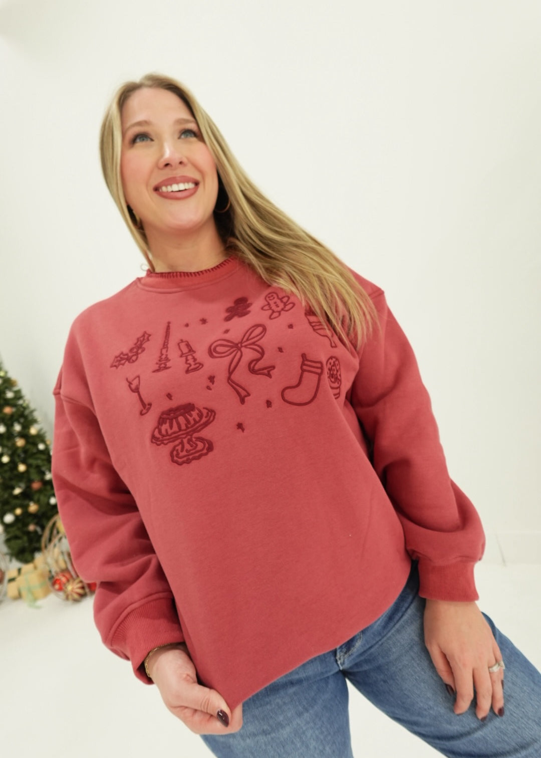 Christmas Themed Embroidered Sweatshirt