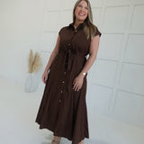 Belle of Fall Midi Dress - Brown