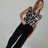 Destined Abstract Blouse - Black