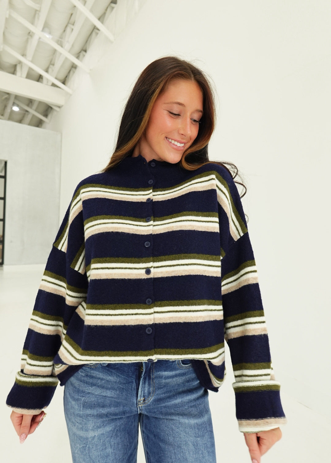 Baldwin Striped Cardi - Navy