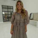 Kendra Plaid Skirt Set - Brown