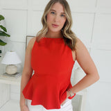 Few And Far Peplum Top - Red