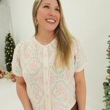 Nelly Sweater Cardi - Cream Mint Floral