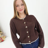 Clancy Contrast Cardi - Choco