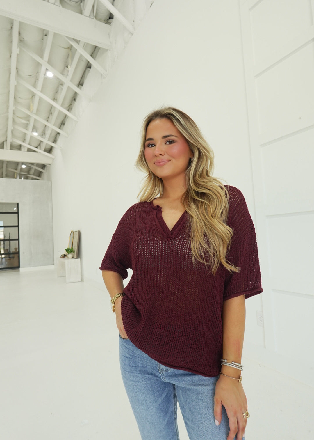 Crowley Knit Top - Maroon