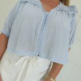 Ella Lace Trim Top - Lt Blue