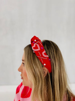 XOXO Knotted Embellished Headband - Red