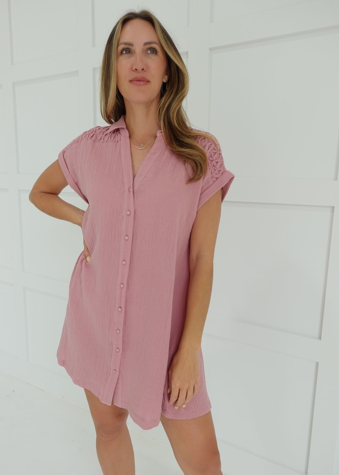 Subtle Smocking Mini Dress - Mauve