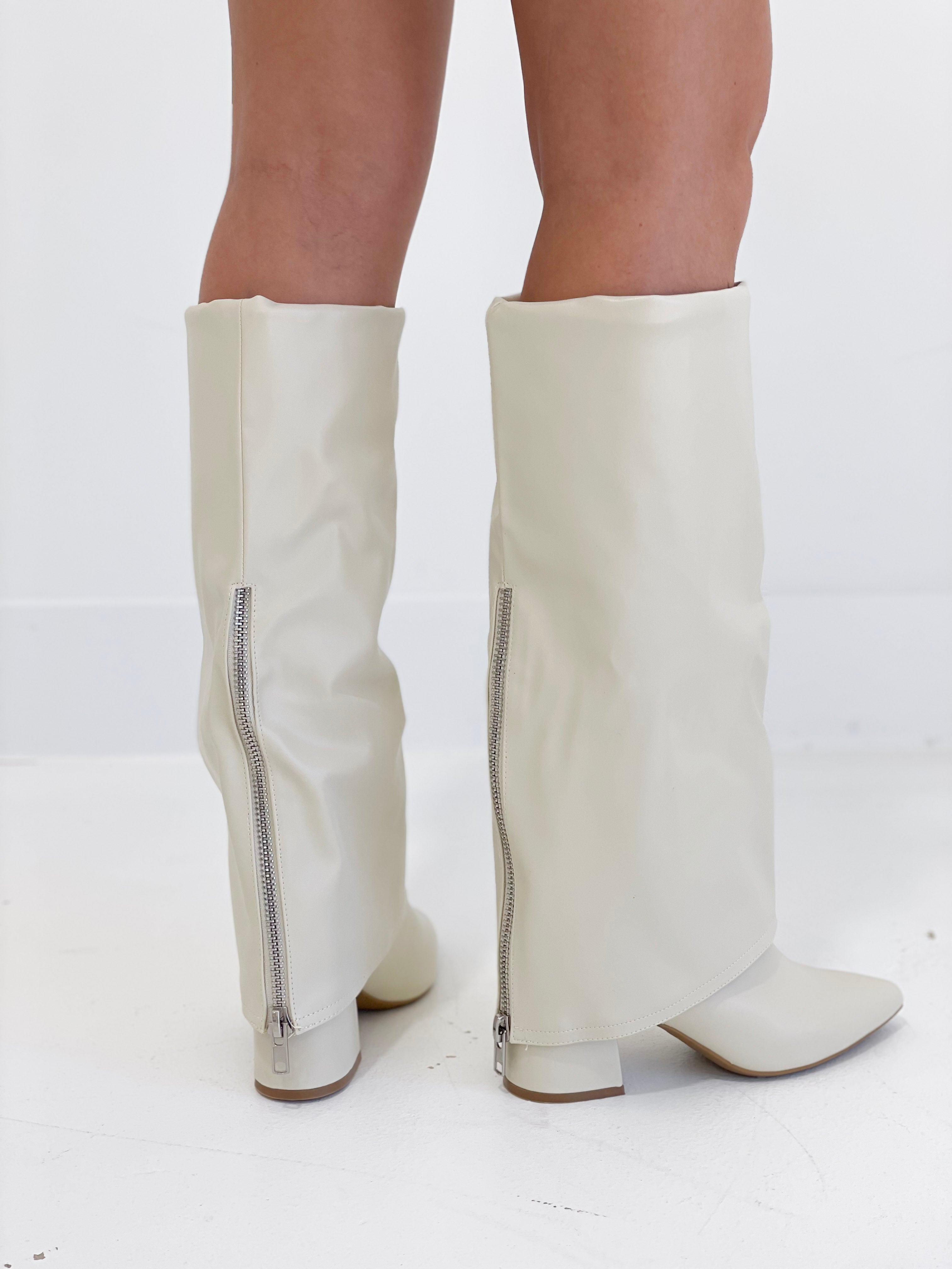 Vivi Foldover Boots - Beige