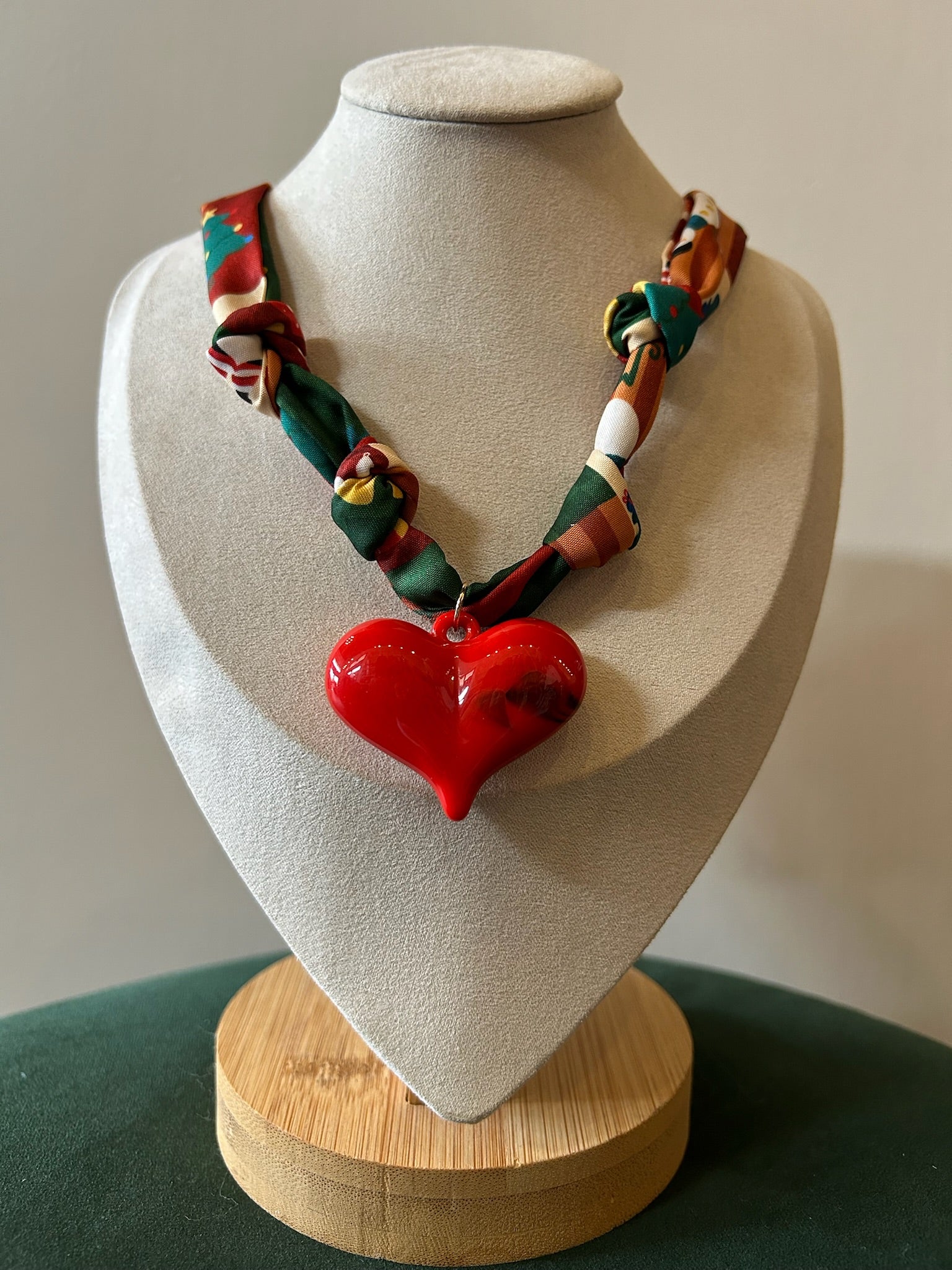 Christmas Scarf Necklace - Red Heart