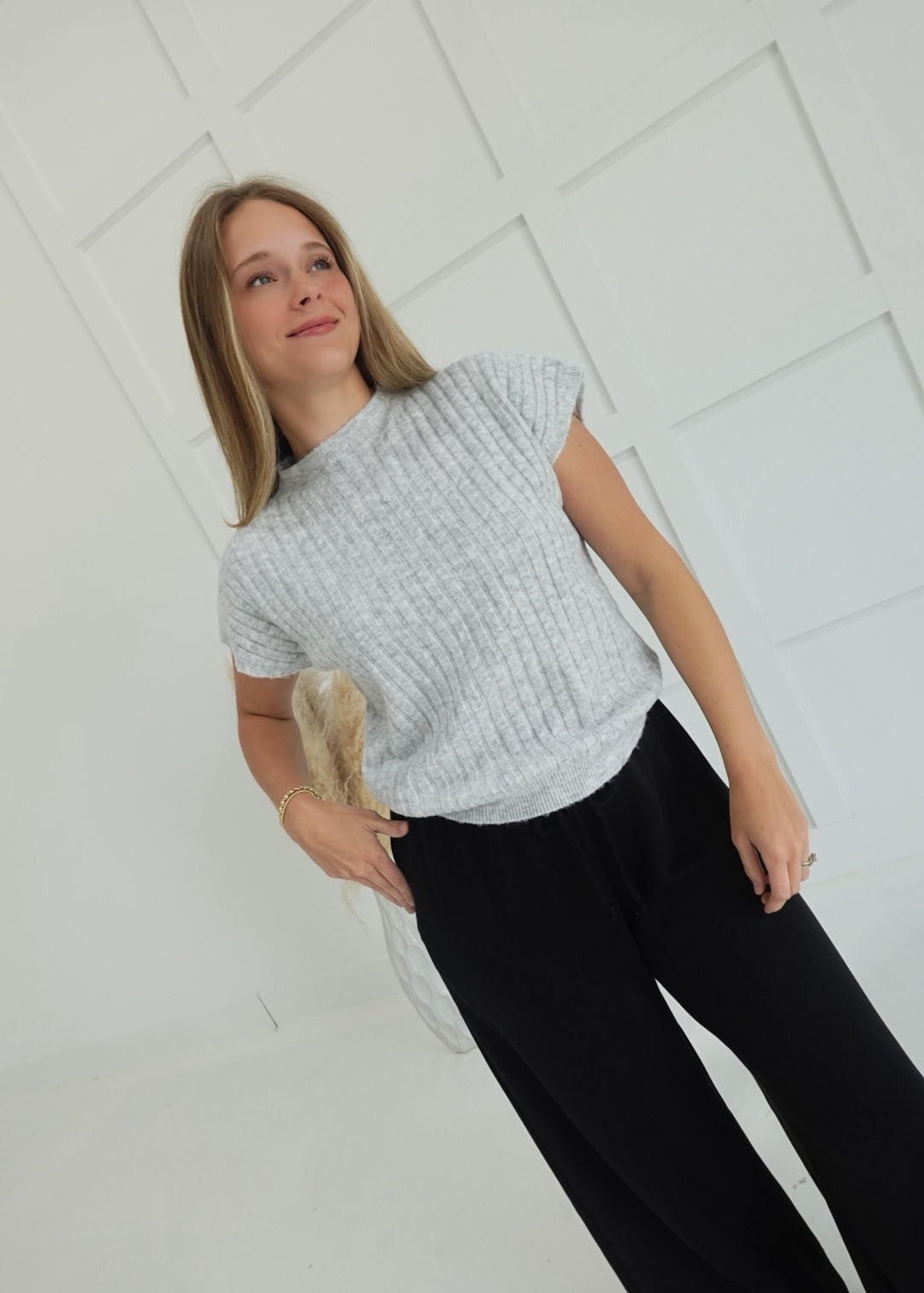 Flatter Me Ribbed Top - Grey