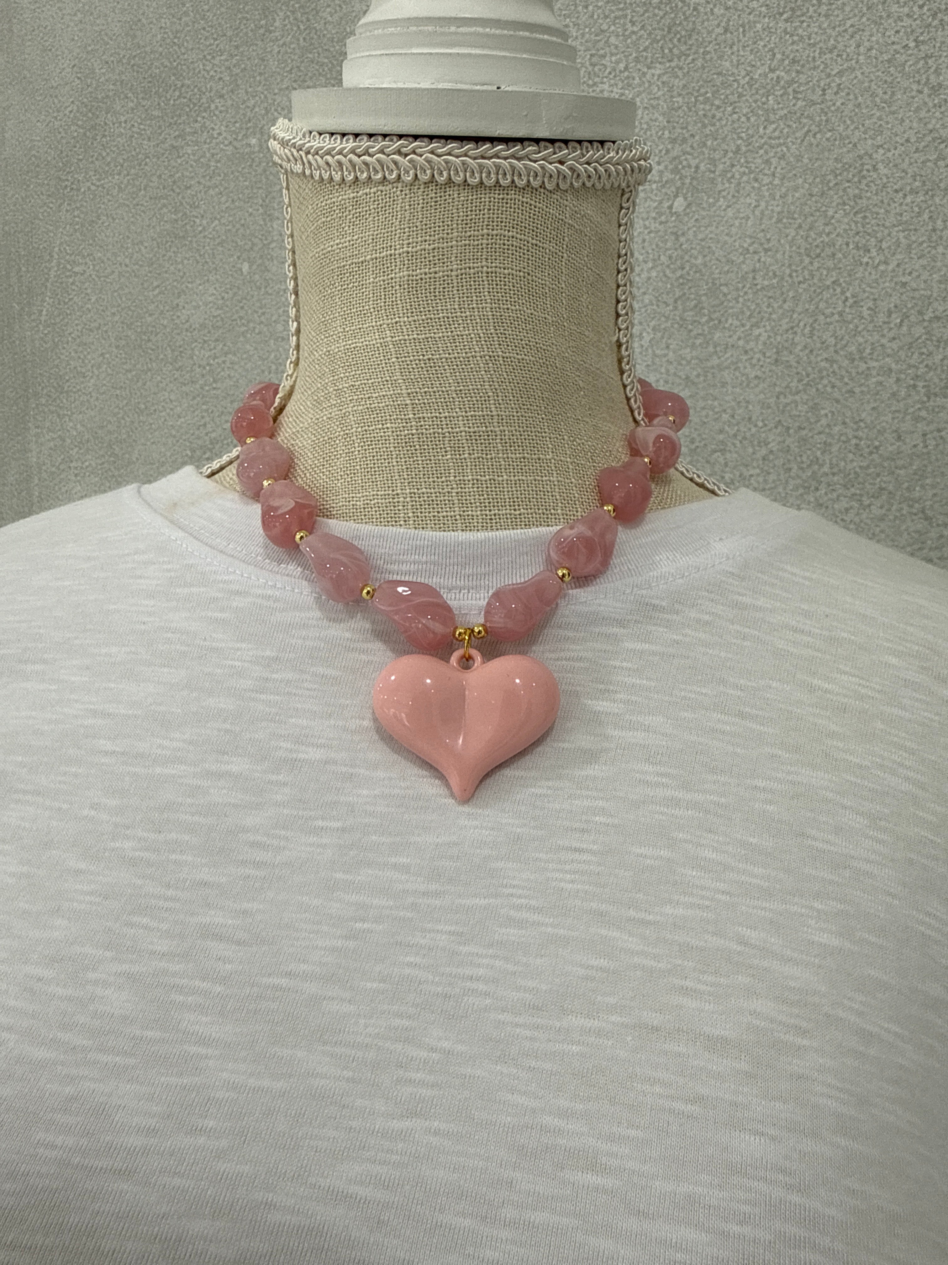 Chunky Beaded Heart Necklace
