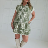 Lost In Your Maze Mini Dress - Olive