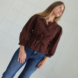 Harding Eyelet Belted Top - Brown