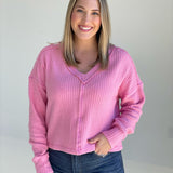 Softer V Neck Sweater - Pink *CM