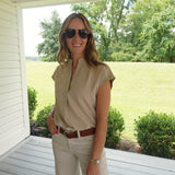 Chasity Split Neck Top - Taupe
