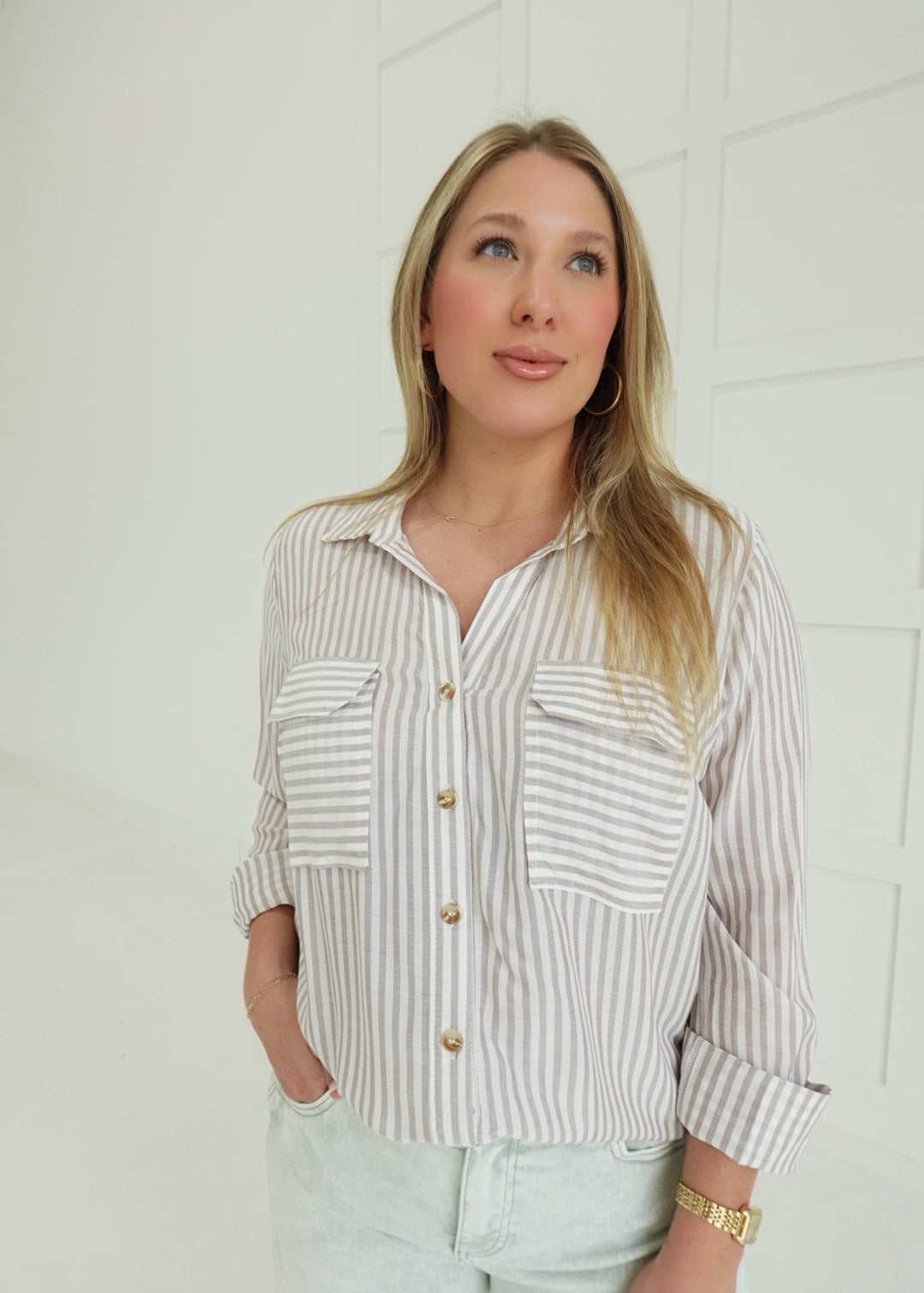 Hamptons Striped Top - Lt Mocha