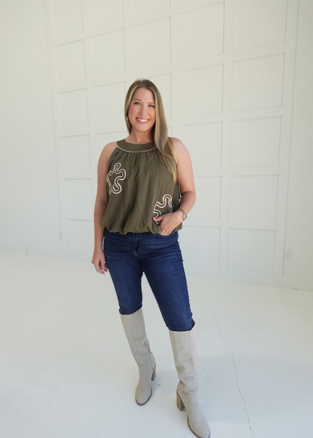 Billows Applique Top - Olive