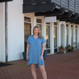 Subtle Smocking Mini Dress - Blue