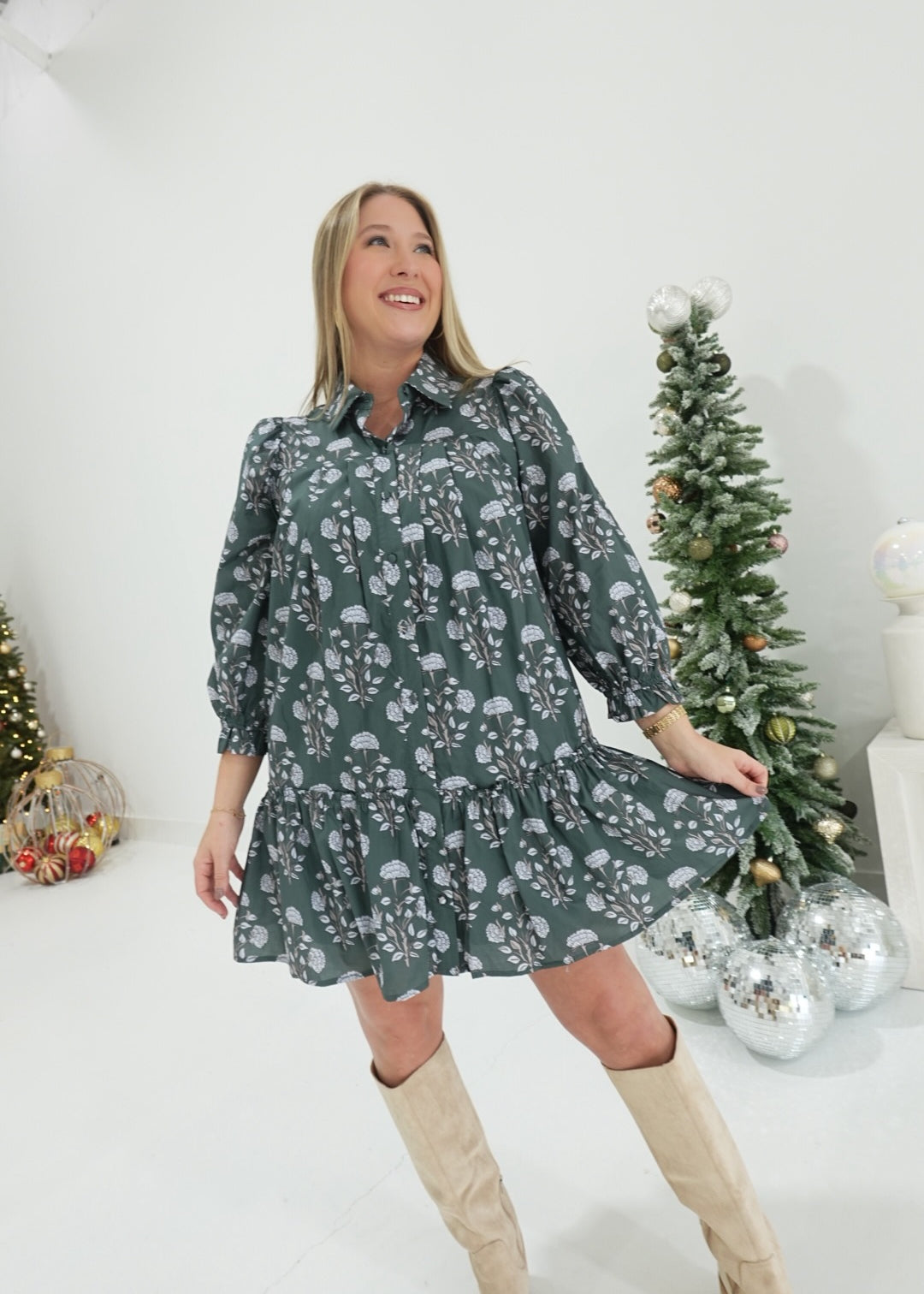 Whirlwind Called Fall Mini Dress - Moss