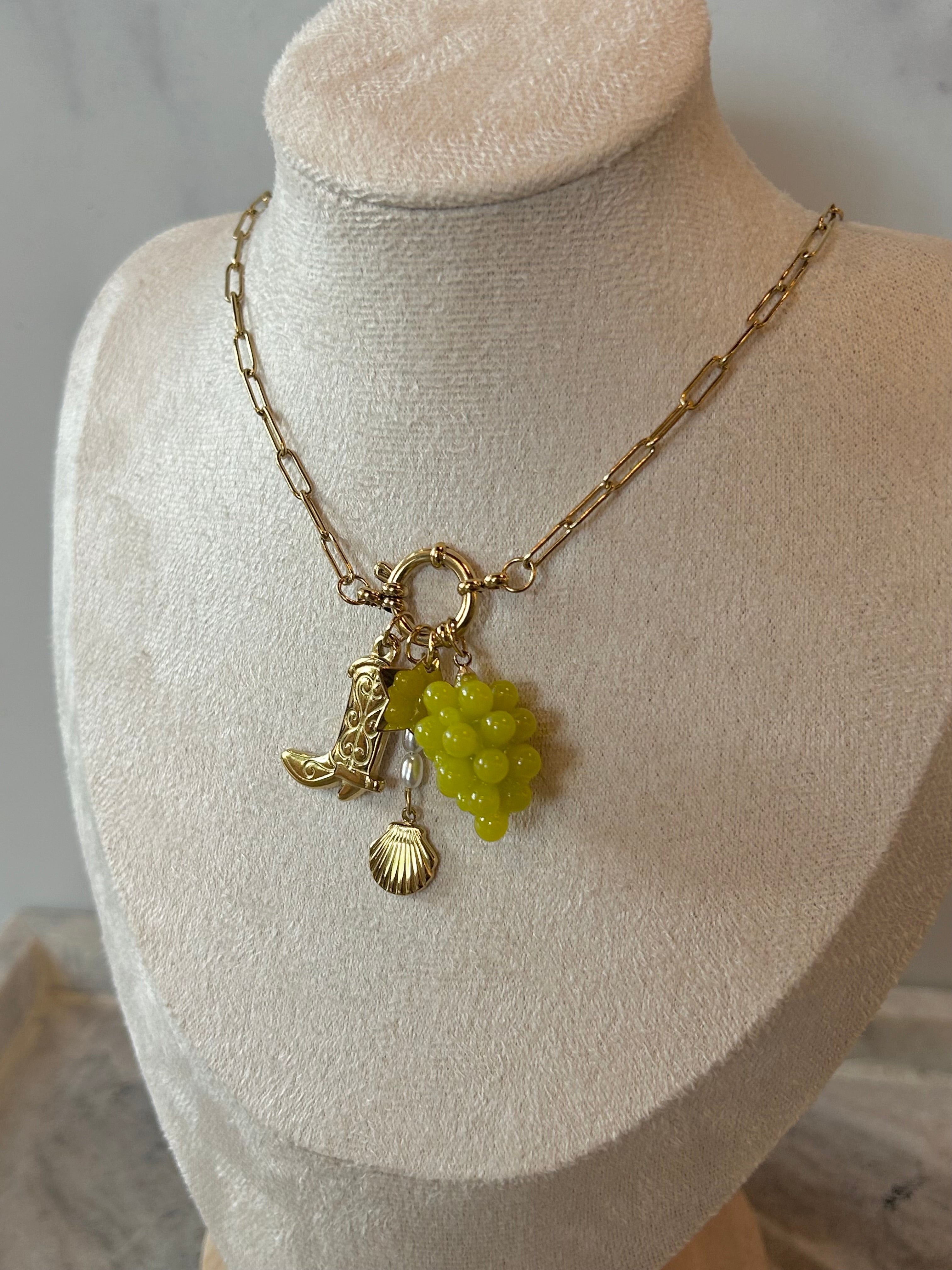 Cowboy Boot/Grape Charm Necklace