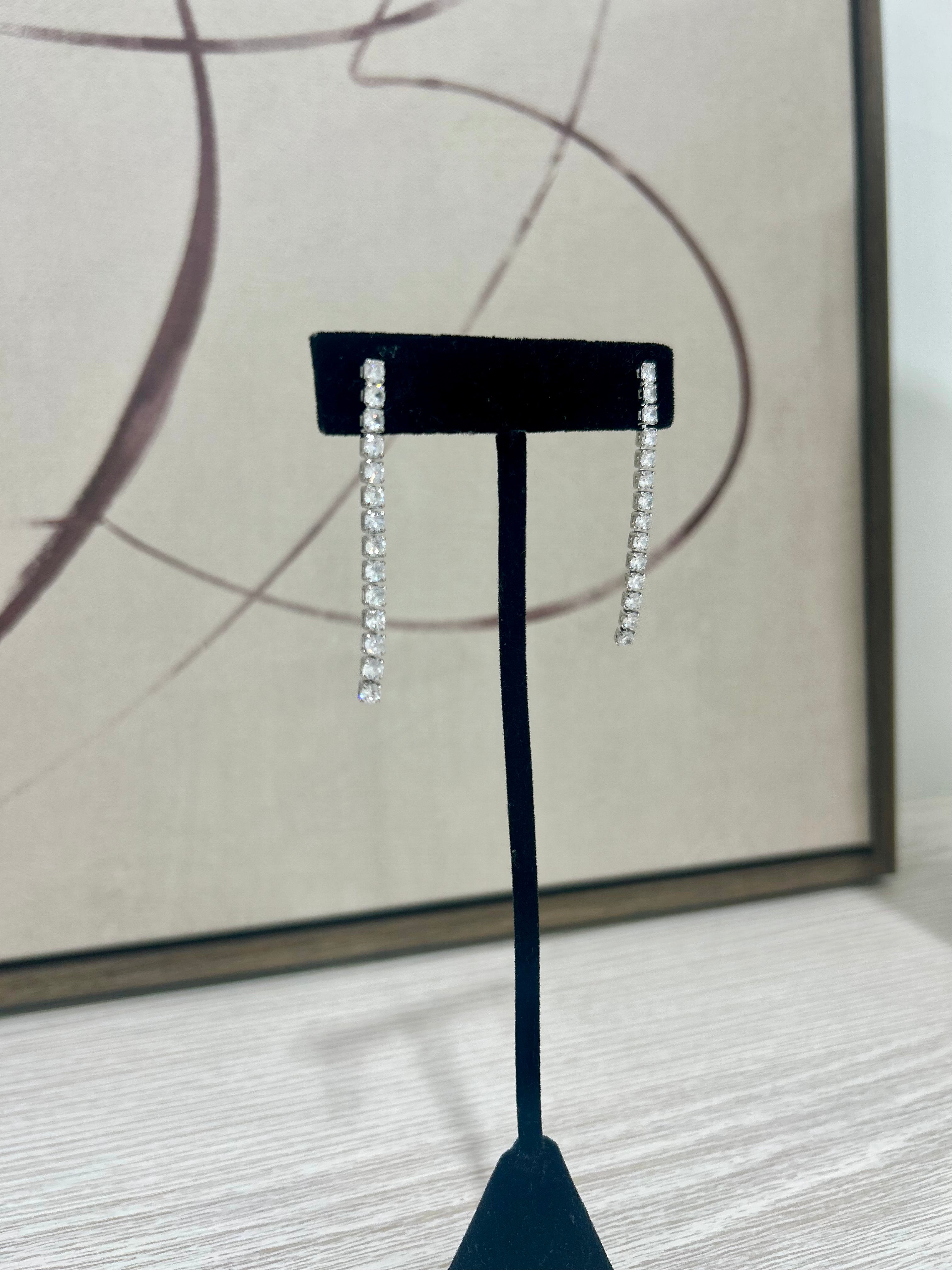 Linear Rhinestone Earrings - Silver